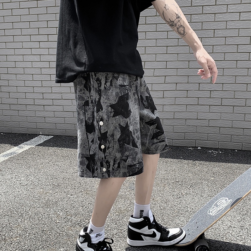 Quần Short Thể Thao Dáng Rộng Họa Tiết Rằn Ri Kiểu Hàn Quốc Cá Tính Cho Nam