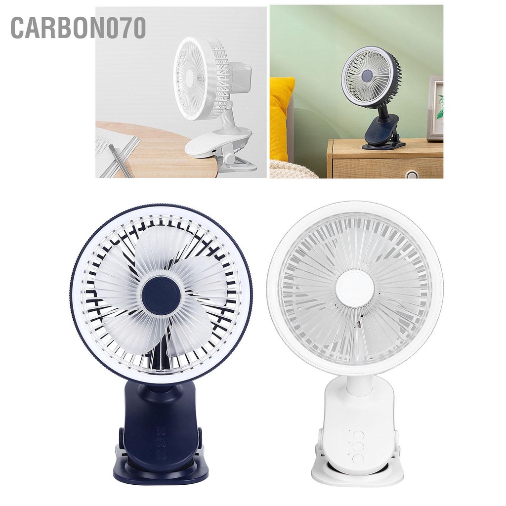 [Hàng HOT] Quạt Mini Để Bàn - Quạt Kẹp bàn sạc USB Gió mạnh 5 cánh Có độ ồn thấp động với đèn LED【Carbon070】