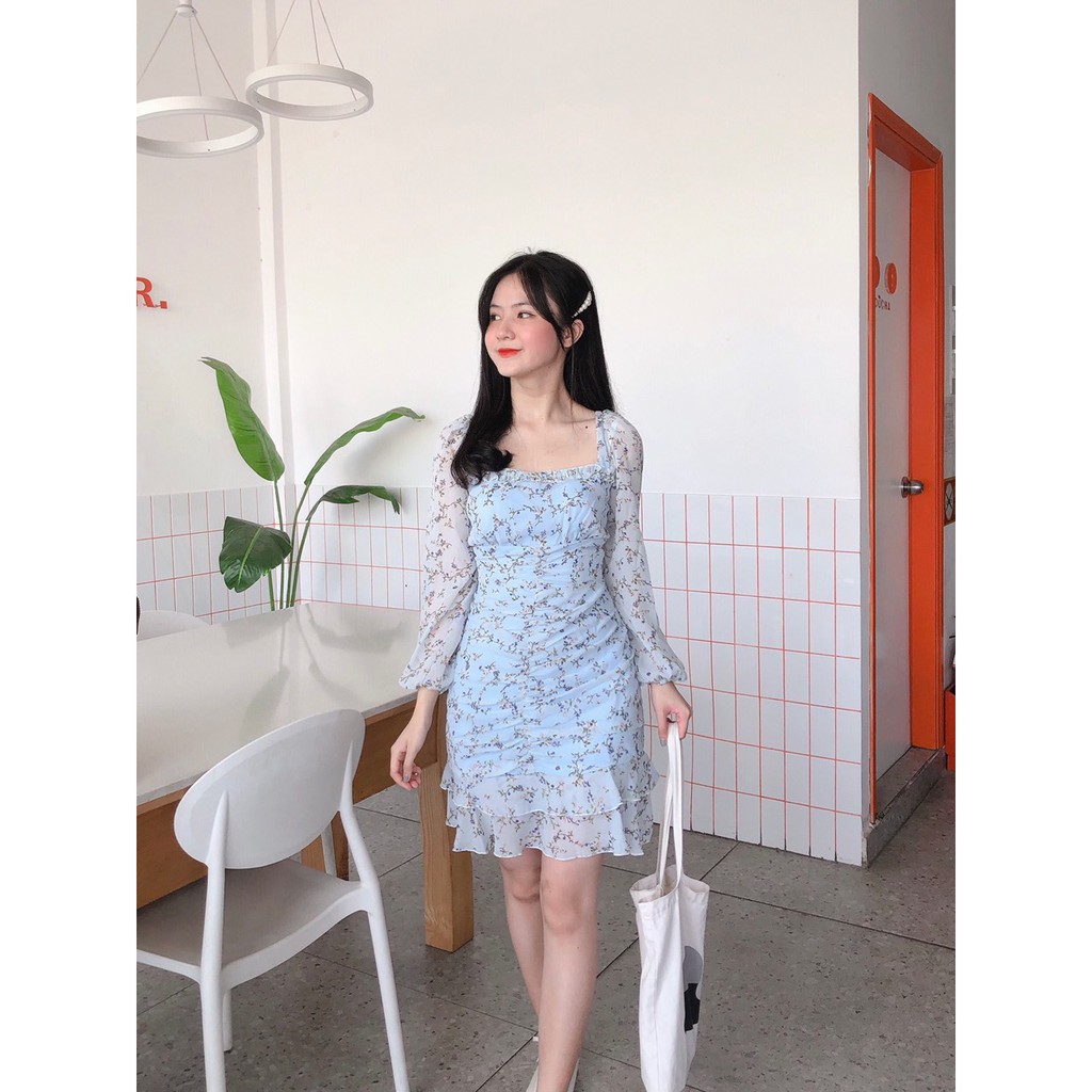 [HÀNG MỚI LẠI VỀ] ĐẦM HOA NHÍ LỤA VOAN CỔ VUÔNG TAY DÀI THÂN NHÚN VÁY HOA NHÍ XINH -hình thật shop chụp XINH XẮN | BigBuy360 - bigbuy360.vn