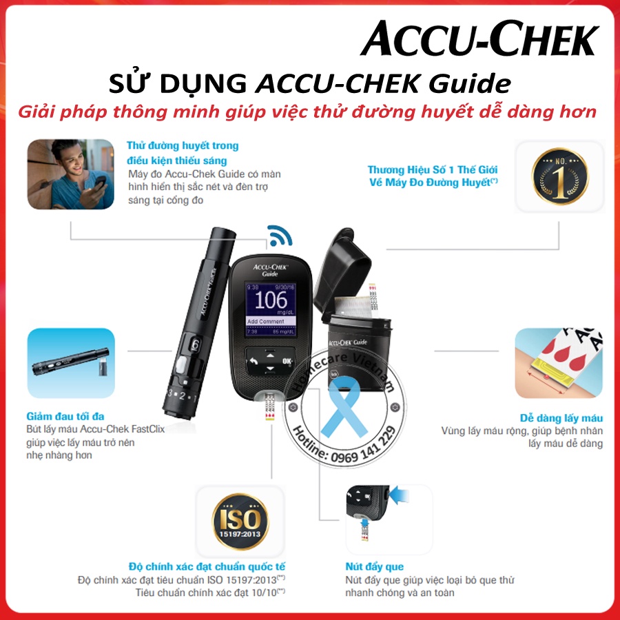 Que thử đường huyết ACCU CHEK GUIDE ⚡ Hộp 50 que chính hãng ⚡ Độ chính xác cao, que dễ lấy máu