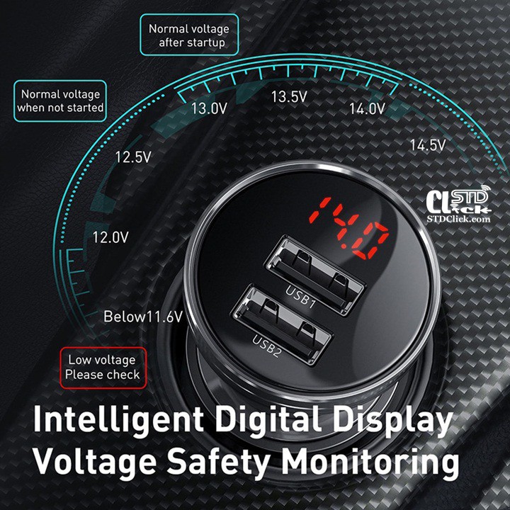 SẠC XE HƠI BASEUS DISPLAY DIGITAL 2 CỔNG 4.8A 24W CHÍNH HÃNG HÀNG CHUẨN