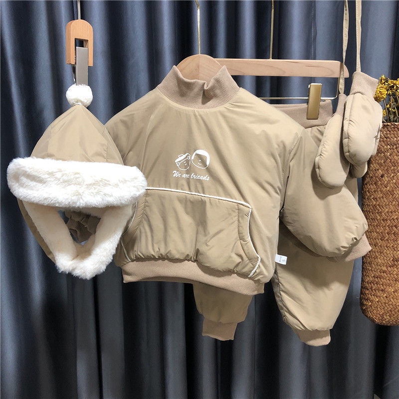 Set Đồ 2 Món Lót Nhung Dày Dặn Giữ Ấm Mùa Thu Đông Cho Bé Trai