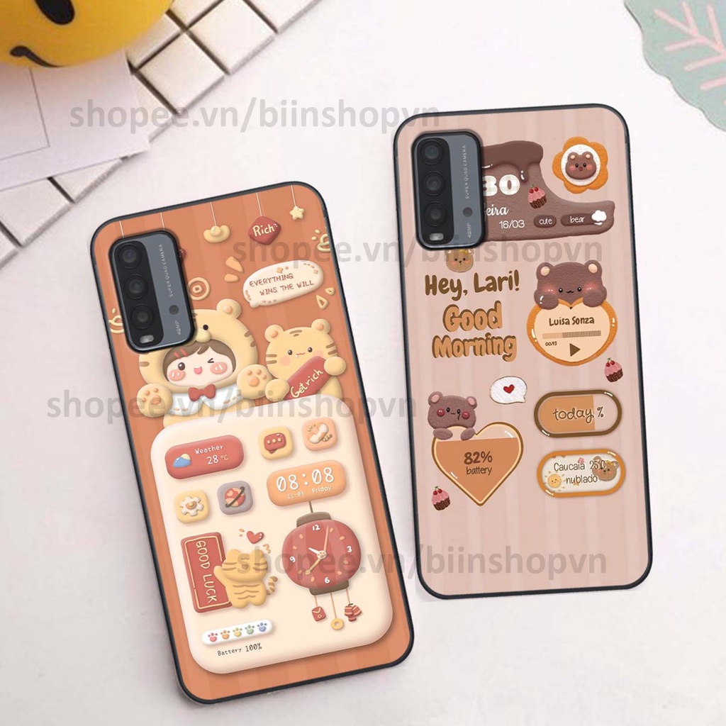 Ốp Xiaomi Redmi 9T in 3D icon gấu nổi siêu xinh, siêu đáng yêu, cá tính phong cách