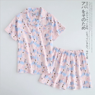 Đỗ bộ mặc nhà Pijama cộc tay quần đùi nữ vải thô xô Nhật siêu thoáng mát