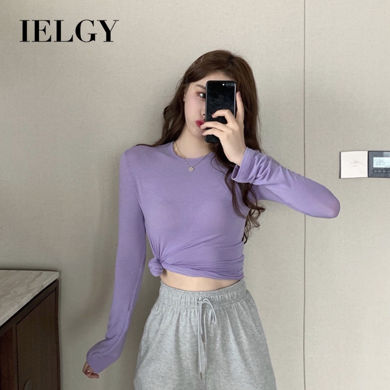 Áo thun ôm IELGY tay dài màu sắc kẹo ngọt phong cách Hàn Quốc cho nữ
