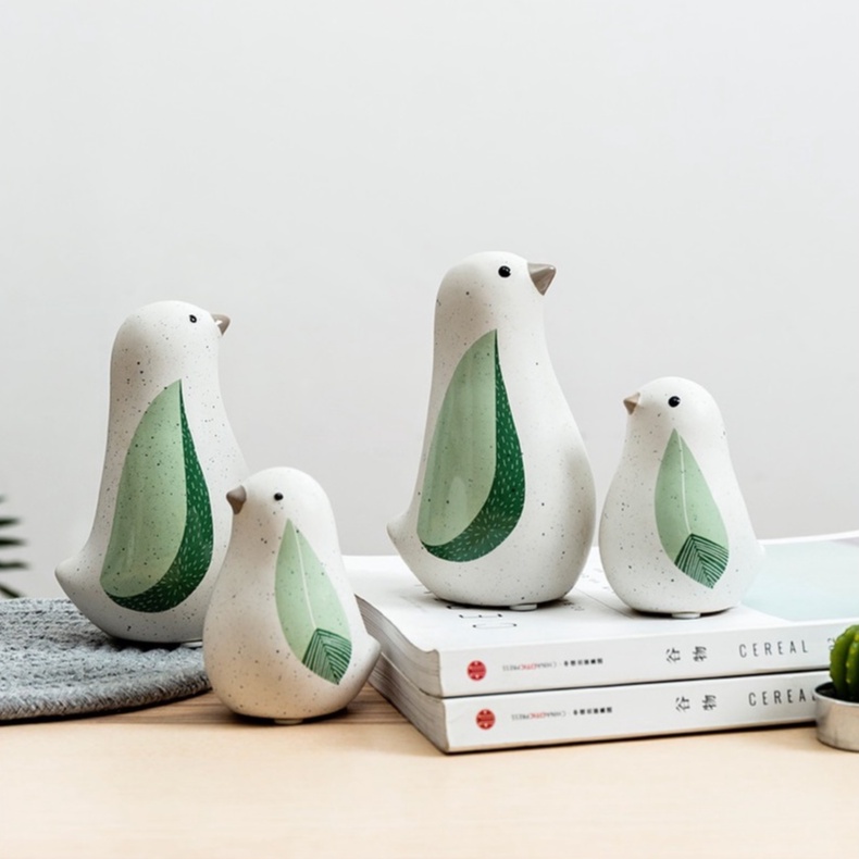 Tượng gốm sứ chim bồ câu trắng Nordic, decor trang trí bàn học, bàn làm việc, văn phòng, quà tặng