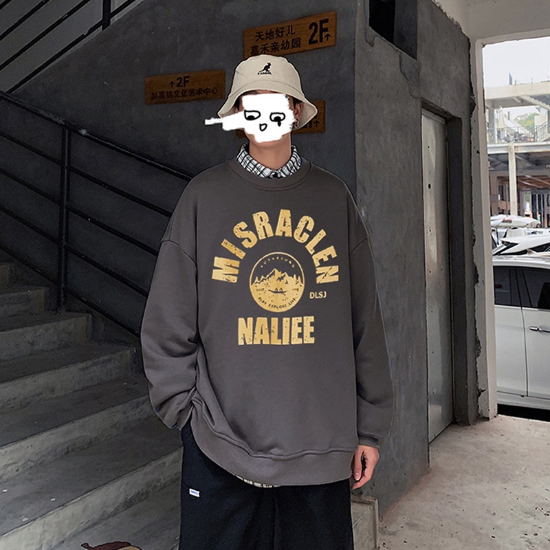 Áo Sweater Tay Dài Cổ Tròn Dáng Rộng Phong Cách Hiphop Thời Trang Xuân Thu Cho Nam