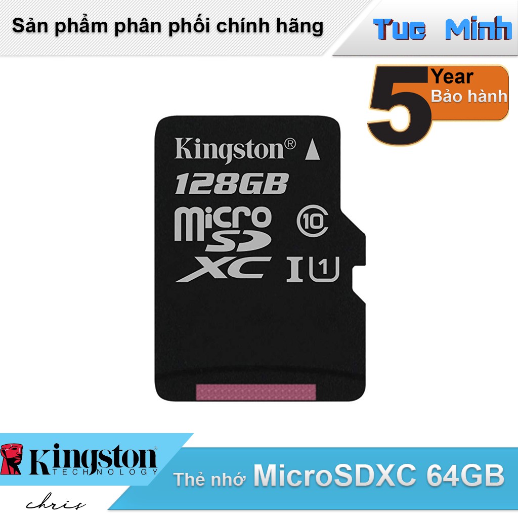 [Mã 151ELSALE hoàn 7% đơn 300K] Thẻ nhớ MicroSDXC 128GB Kingston Class 10 USH-I 80MB/s - hàng FPT Synnex phân phối