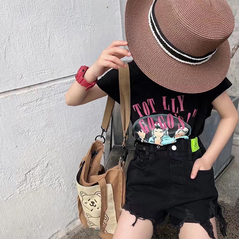 [Hàng Mới Về] Quần Short Denim Dáng Rộng Rách Tua Rua Phong Cách Hàn Quốc Cho Bé Gái