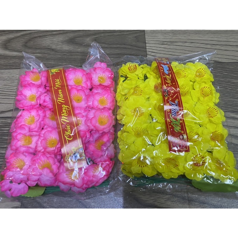 Bịch 40 bông hoa mai hoa đào giả +lá kẽm trang trí ngày tết bao giá toàn quốc