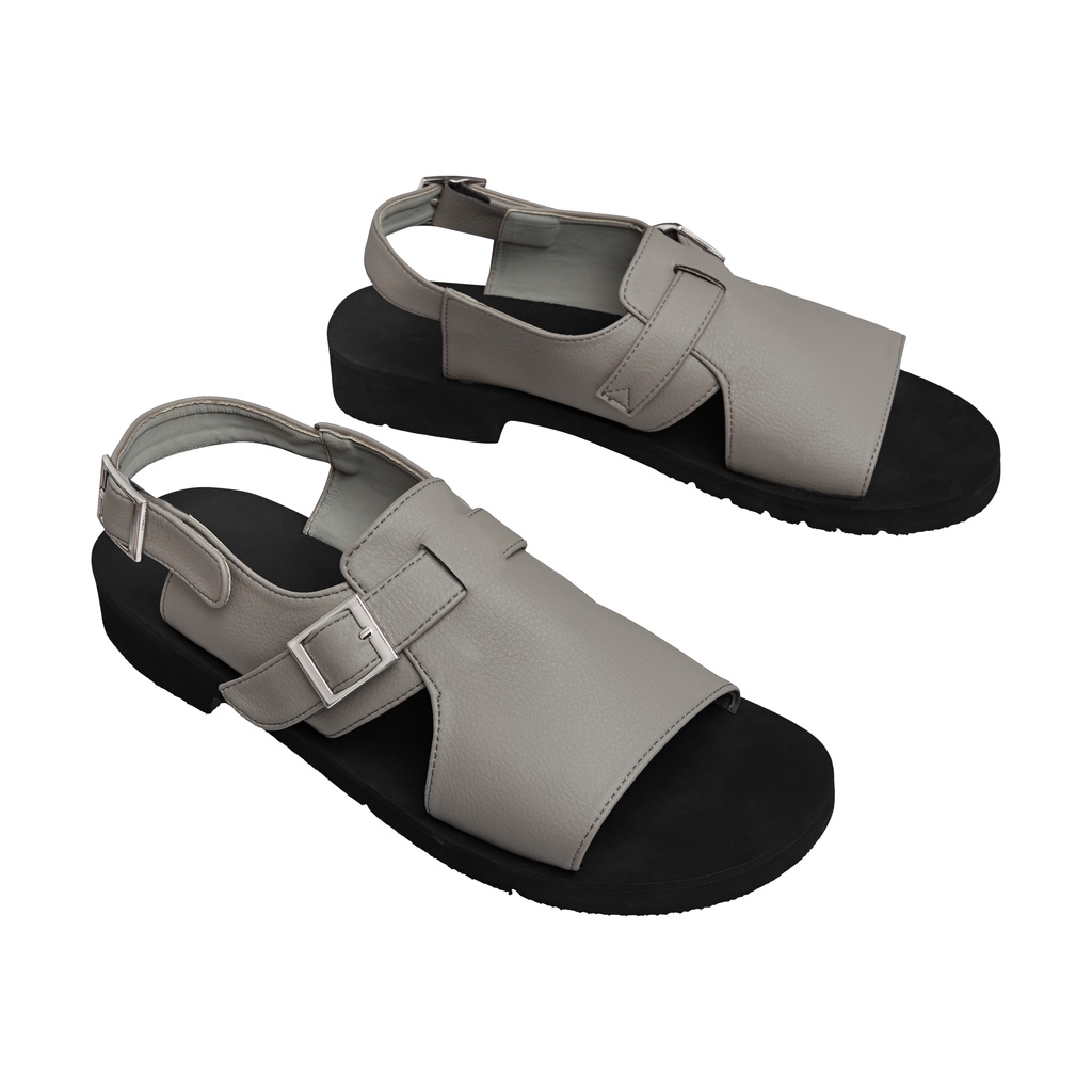 KSOUL Giày Da Đế Cao Su K Strap Saffiano Sandals Màu Xám Da Saffiano