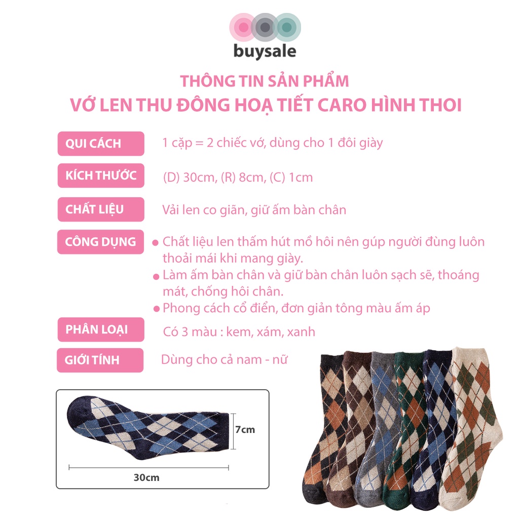 Vớ len thu đông họa tiết phong cách retro caro hình thoi phong cách cổ điển, tông màu ấm áp - BuySales - BSPK243