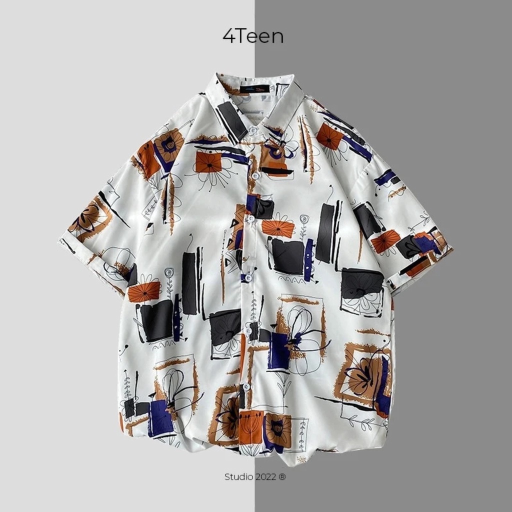 Áo sơ mi họa tiết unisex 4Teen studio đi biển, thoáng mát, form rộng