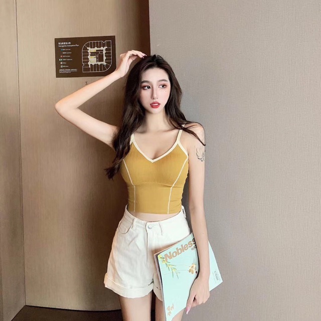 Áo lót, Áo bra cotton gân hở lưng cổ chữ V siêu xinh
