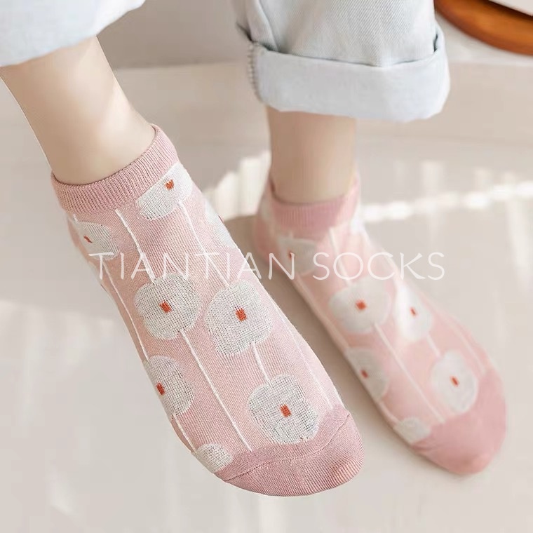 TIAN TIAN T155 Tất  nữ Cotton cổ ngắn Vớ cổ Thấp Màu Hồng Dễ Thương Phong Cách Hàn Quốc Thời Trang Cho Nữ