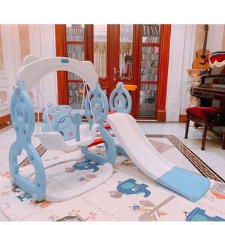 Bộ đồ chơi liên hoàn cầu trượt xích đu hình heo Peppa xanh / hồng - kèm bóng rổ