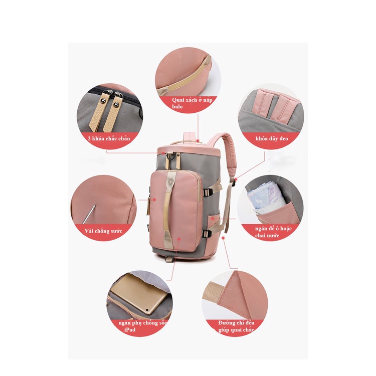 Balo thể thao kiêm túi xách nữ, balo du lịch có ngăn giày, chống nước, chống sốc tốt, PKC-BL14