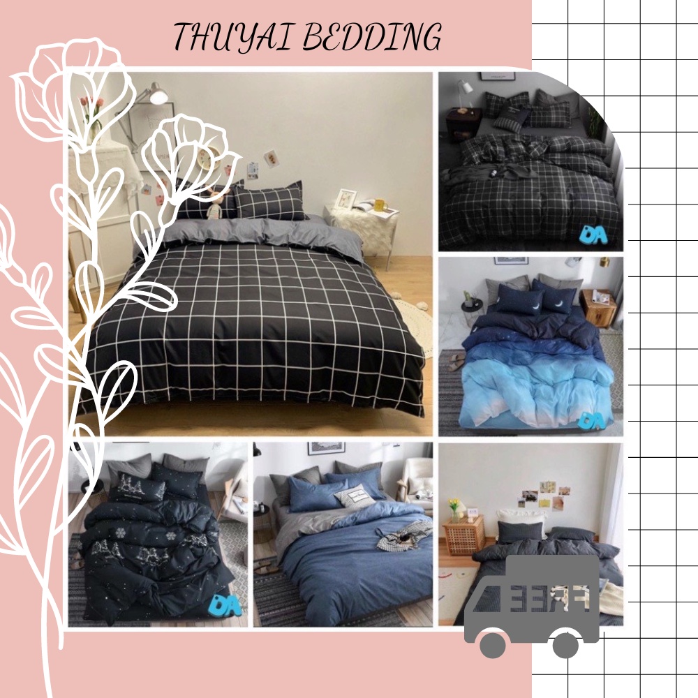 Chăn ga gối Cotton poly - Mẫu Caro đen Chăn Ga Gối TA Bedding nhiều size 1m, 1m2, 1m4, 1m6, 1m8, 2m2