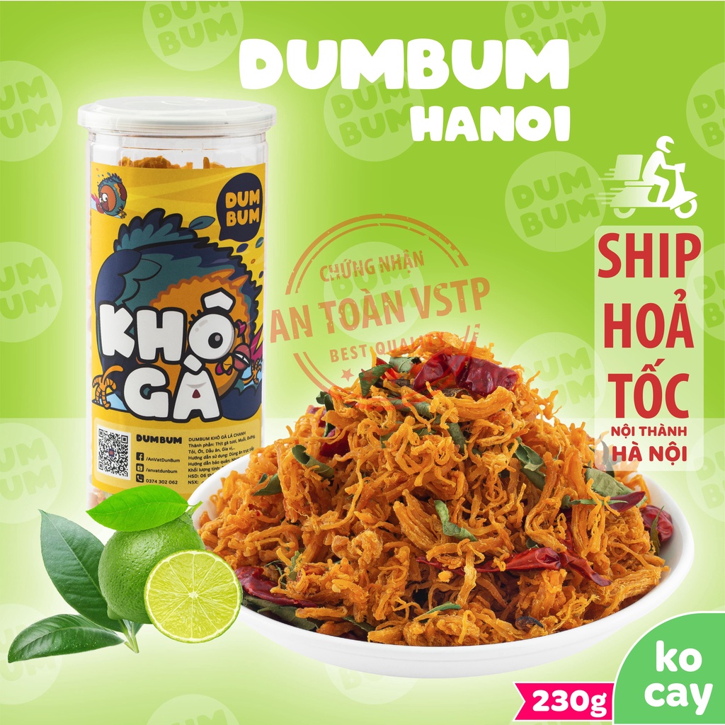 Khô gà lá chanh không cay 230g DumBum đồ ăn vặt Hà Nội