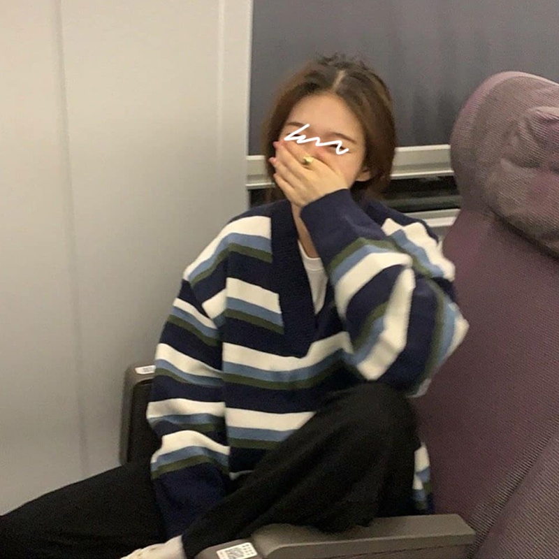 Áo khoác cardigan dệt kim cổ chữ v dáng rộng họa tiết kẻ sọc ngang phong cách sành trẻ trung cho nữ Xiaozhainv | BigBuy360 - bigbuy360.vn