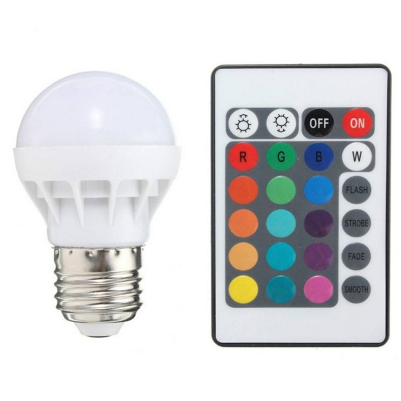 Bóng đèn LED đổi màu E27 3W RGB kèm remote điều khiển từ xa