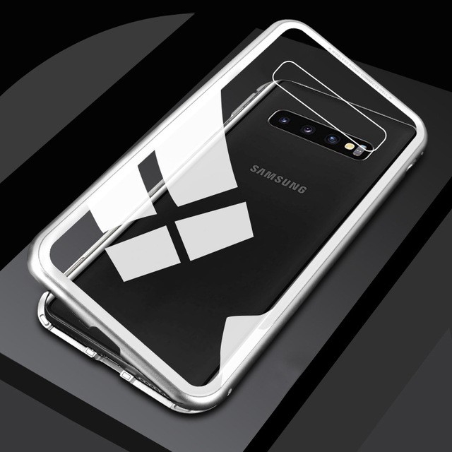 Ốp điện thoại kính cường lực viền kim loại nam châm cho Samsung Galaxy S10/S10+/S10e