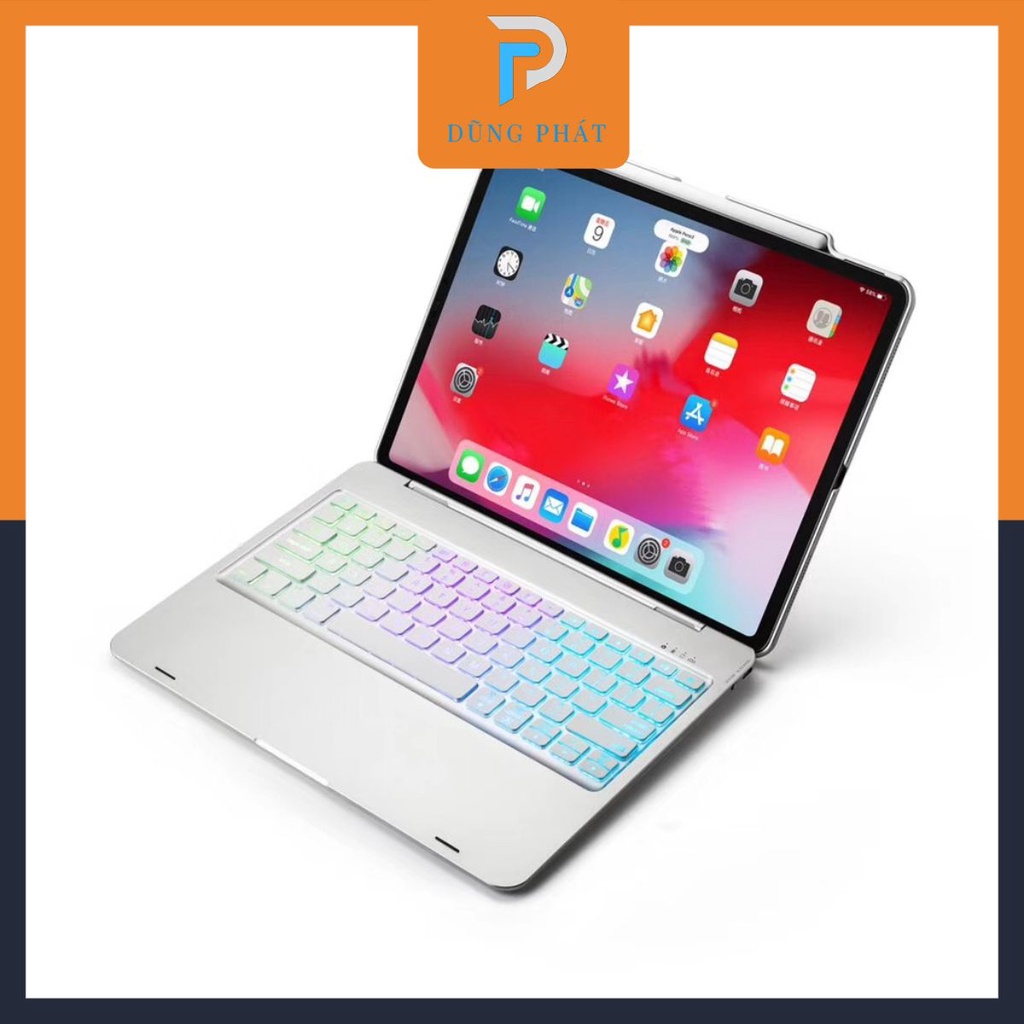 Bàn phím Bluetooth F17 dành cho ipad pro 12.9 (2018) NEW có đèn nền 7 màu Ốp Lưng Máy Tính Bảng Bao Da Thông Minh - Bạc