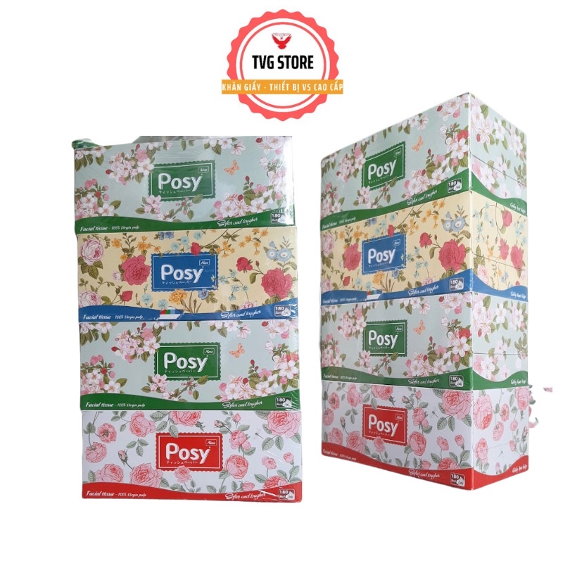 Combo 4 hộp khăn giấy ăn lụa hộp Posy 180 tờ 2 lớp