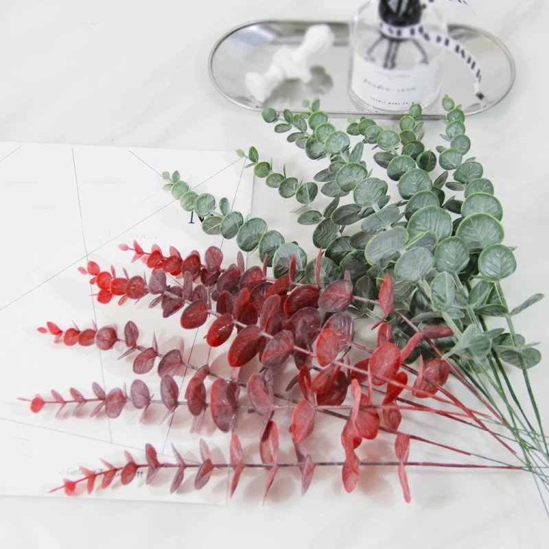 3D Silk Simulation Eucalyptus/ Real Touch Green Artificial Plants/ Fake Plant Leaf Home Wedding Garden Decoration