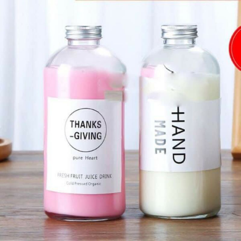 Chai thủy tinh 500ml 350ml tròn cao nắp bạc đựng sinh tố, nước ép, detox, trà sữa - chai trơn chưa in