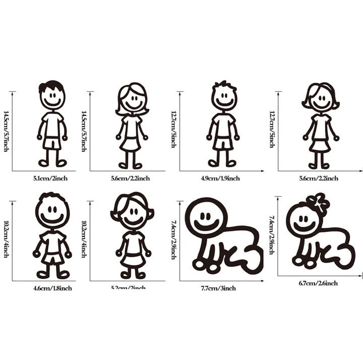 Bộ Tem 3D Funny Family Members Dán Trang Trí Xe