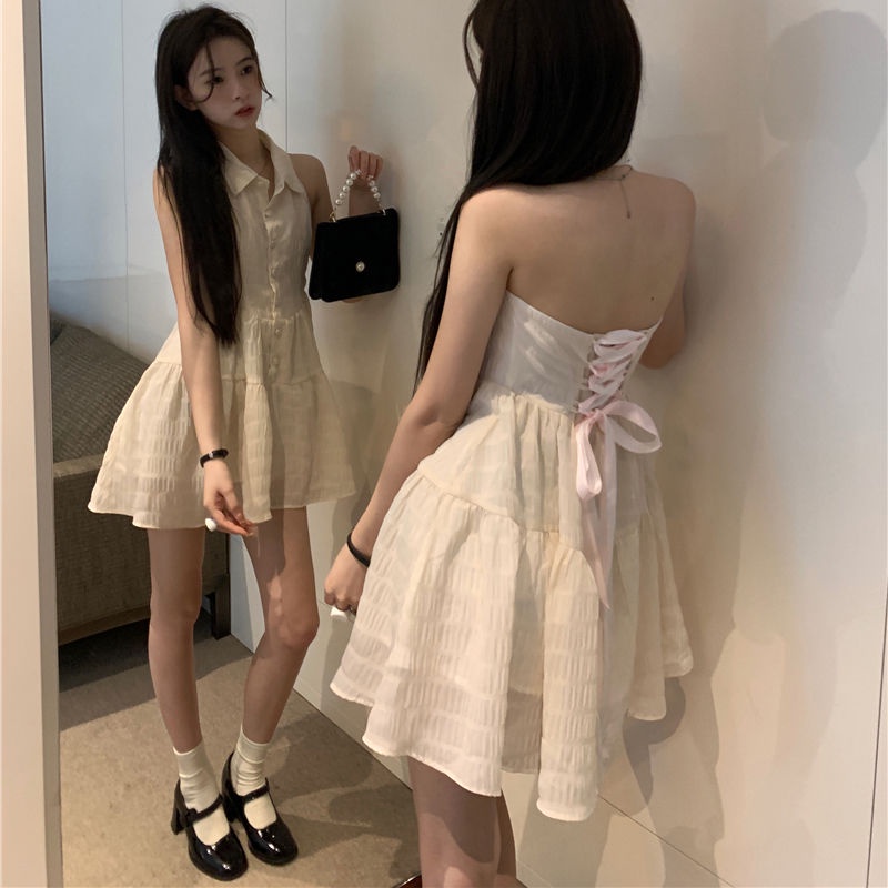 Váy Chiffon Không Tay, Cổ Polo, Kiểu Mới Dành Cho Nữ