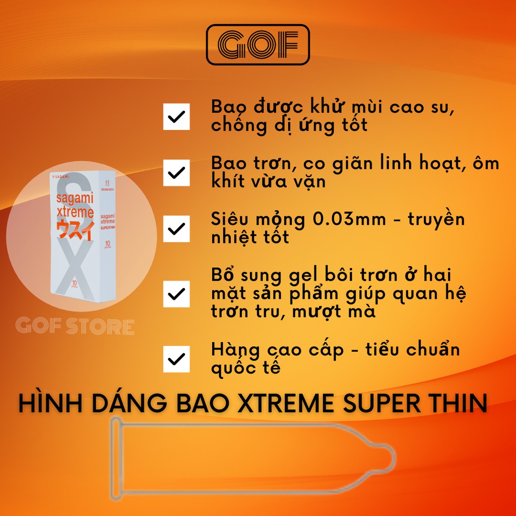 Bao cao su Sagami Xtreme Super thin Top siêu mỏng thế giới Hộp 10 cái Nhật Bản - GoF