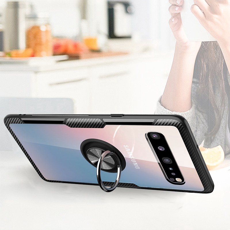 Ốp điện thoại cứng trong suốt có móc xỏ ngón từ tính chống sốc cho Samsung Galaxy S10 5G