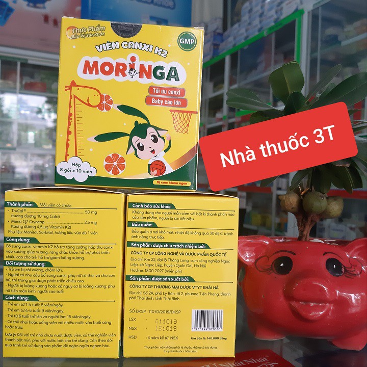 Viên Canxi k2 Moringa - Tối ưu canxi, baby cao lớn, viên nhai vị cam thơm ngon.