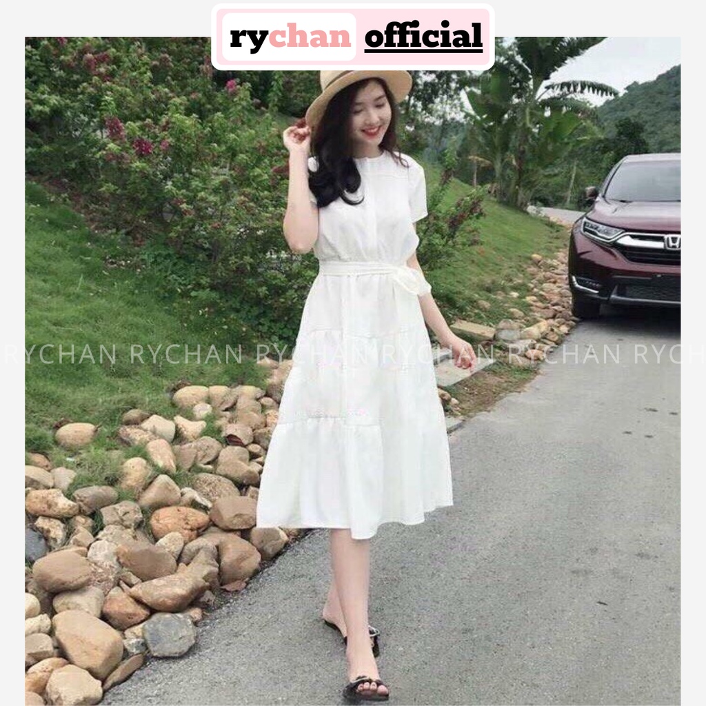 DX613 - Đầm Xòe Cột Eo 3 Tầng 2 Màu Trắng Đỏ