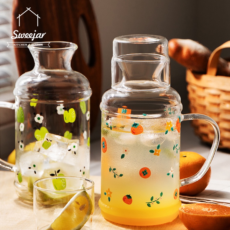 SWEEJAR Bình nước  từ thủy tinh cao cấp có cốc làm nắp đậy chịu nhiệt dung tích 1000ml