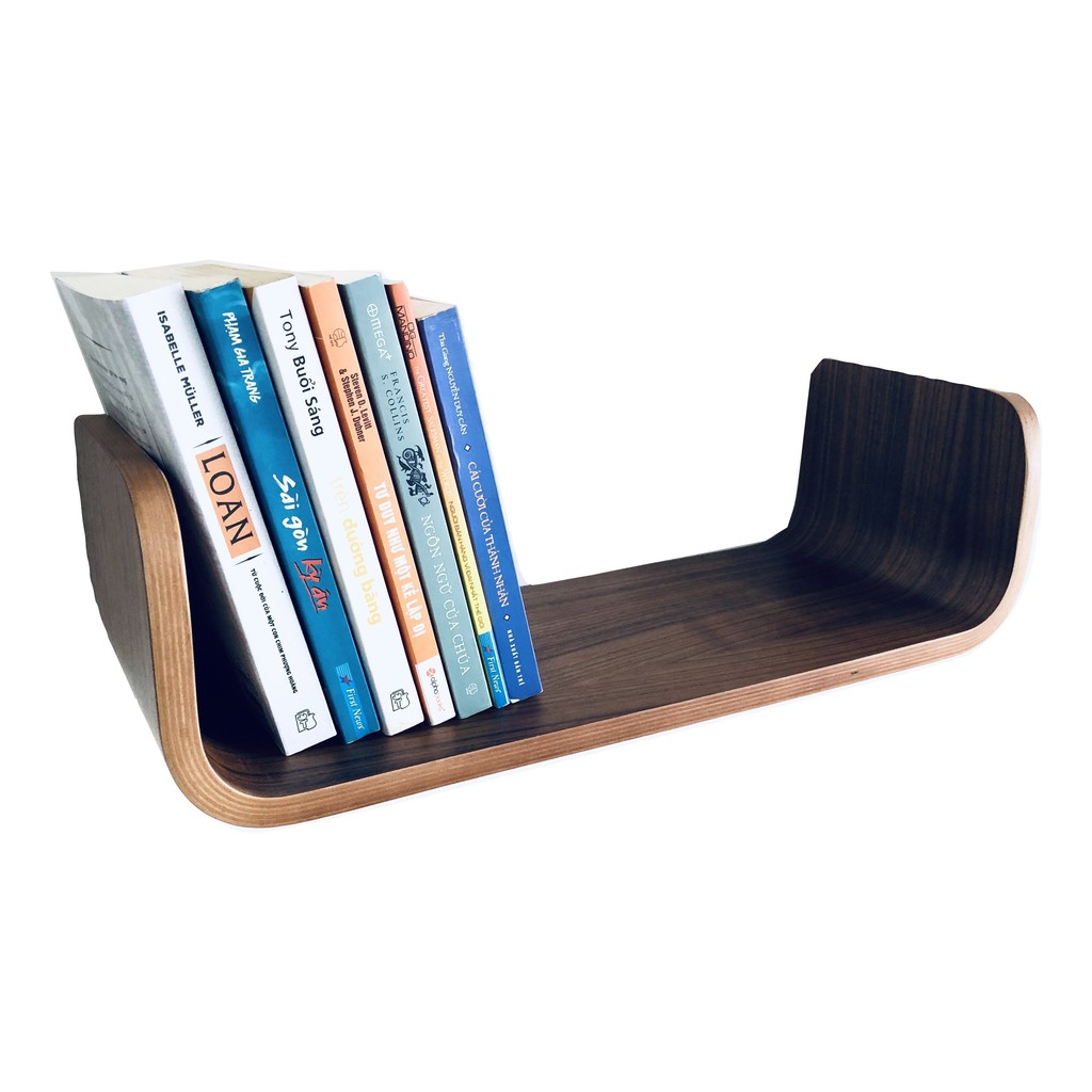 Kệ sách gỗ treo tường uốn cong, Kệ trang trí chữ U PlyConcept Book Shelf - Plywood màu gỗ Walnut