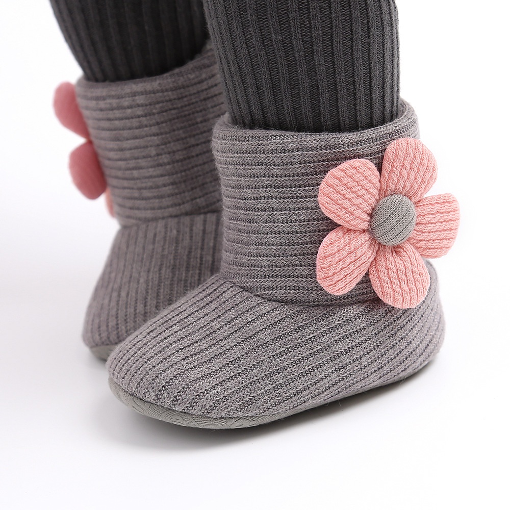 Giày Bốt Cotton Đính Hoa Giữ Ấm Mùa Thu Đông Cho Bé Gái 3-15 Tháng Tuổi