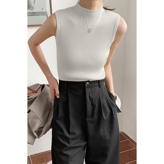 Áo dệt kim không tay phong cách retro Hong Kong cho nữ