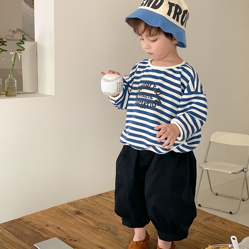 Áo Sweater Kẻ Sọc In Chữ Phong Cách Hàn Quốc Cho Bé