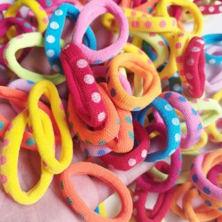 Túi 50 dây cột tóc màu chấm bi (đường kính 2.5cm,3.5cm,4cm)