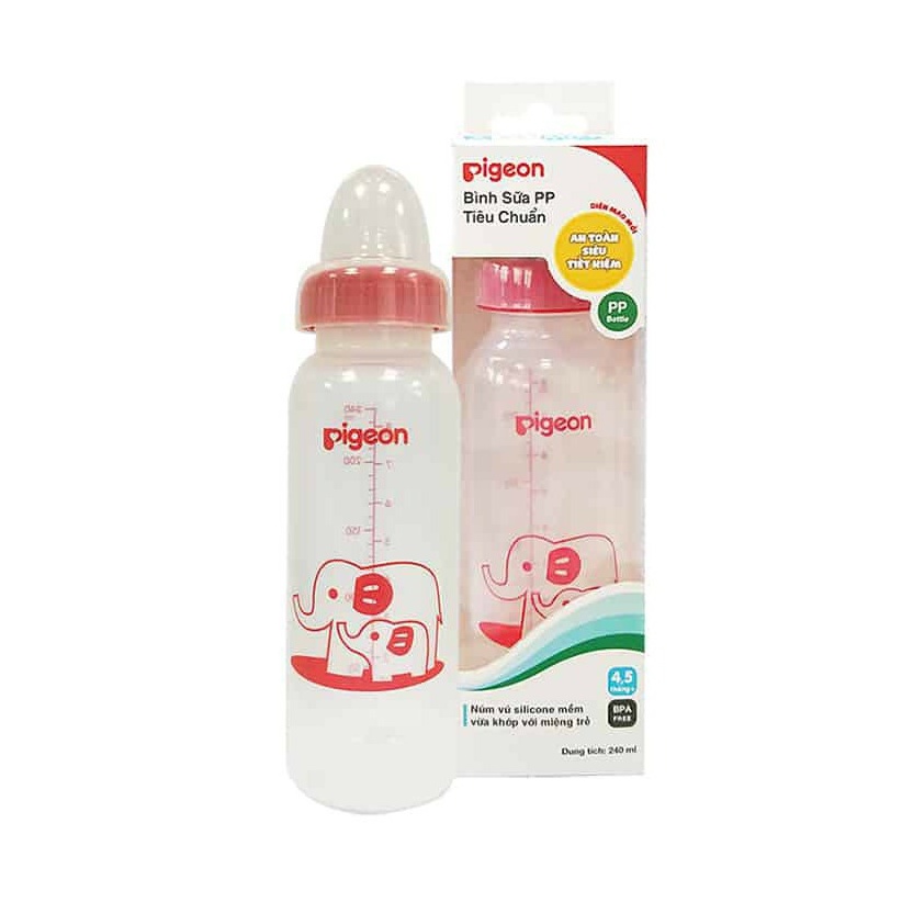 Bình Sữa Pigeon Nhựa PP Cổ Chuẩn (Cổ Hẹp) Loại 120ml &amp; 240ml