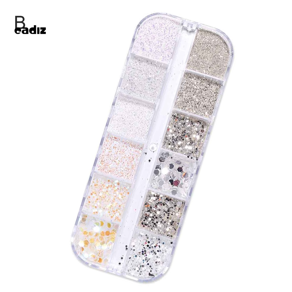 [Hàng mới về] Hộp phụ kiện kim sa trang trí móng tay nghệ thuật lấp lánh 12 ngăn phong cách năm mới