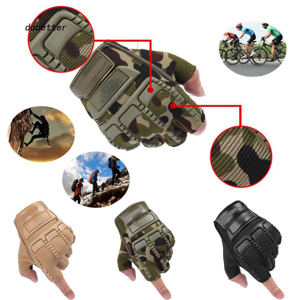 Đôi găng tay hở nửa ngón bằng nylon + lycra + EVA + cao su họa tiết rằn ri/ màu trơn phong cách quân đội
