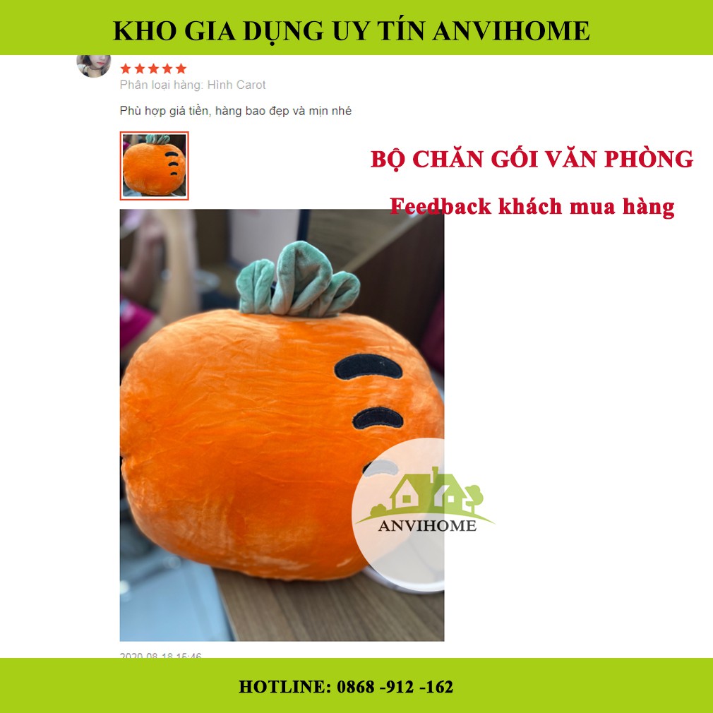 Bộ chăn gối văn phòng, Gối quả dưa hấu, gối quả dứa, gối kiwi, gối carrot, gối xương rồng, gối quả dâu Anvihome