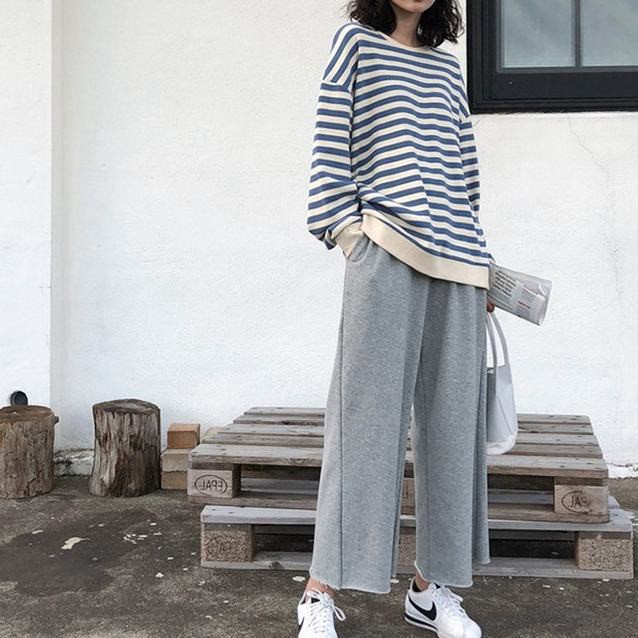 Áo Sweater Mỏng Dáng Rộng Kẻ Sọc Kiểu Hàn Quốc Thời Trang Cho Nữ