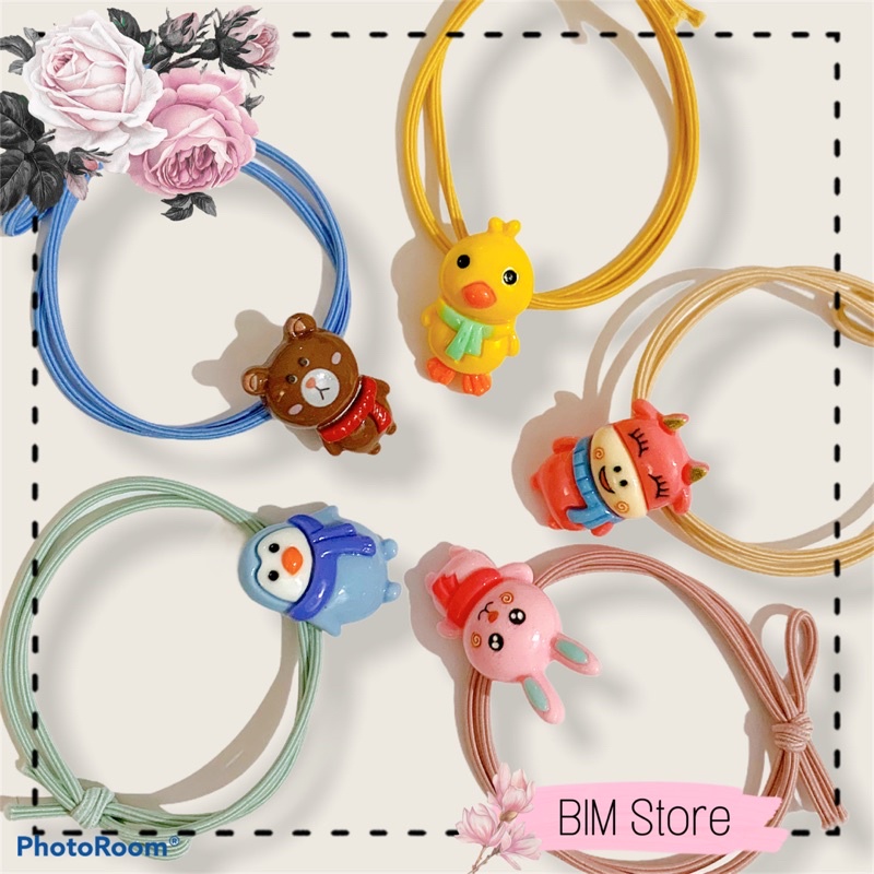 Dây cột tóc hình thú đeo khăn quàng cổ dễ thương