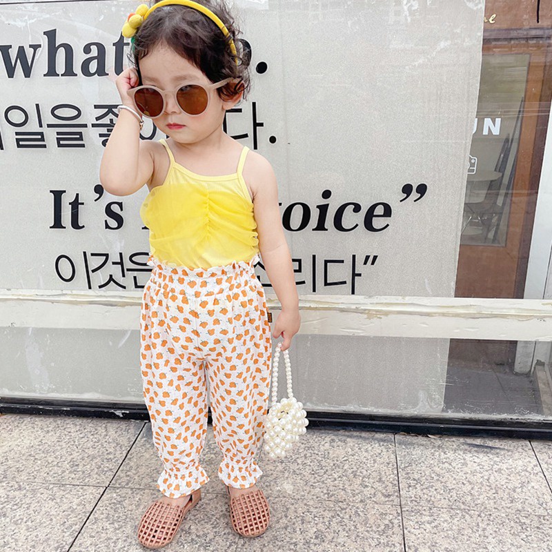 Se7en Bộ Áo Sơ Mi Sát Nách Màu Đất + Quần In Hoa Mùa Hè Hàn Quốc Cho Bé Gái