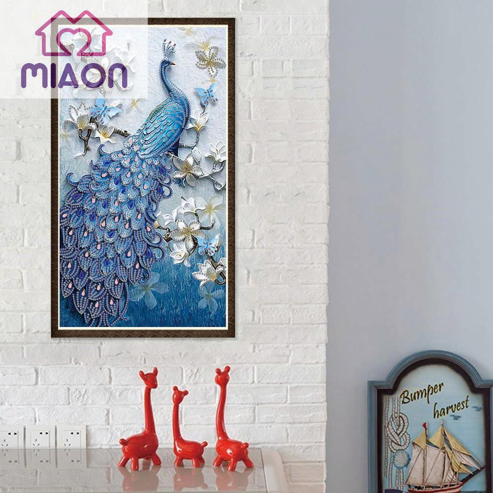 Bộ tranh đính đá 5D DIY hình con công trang trí nhà ở